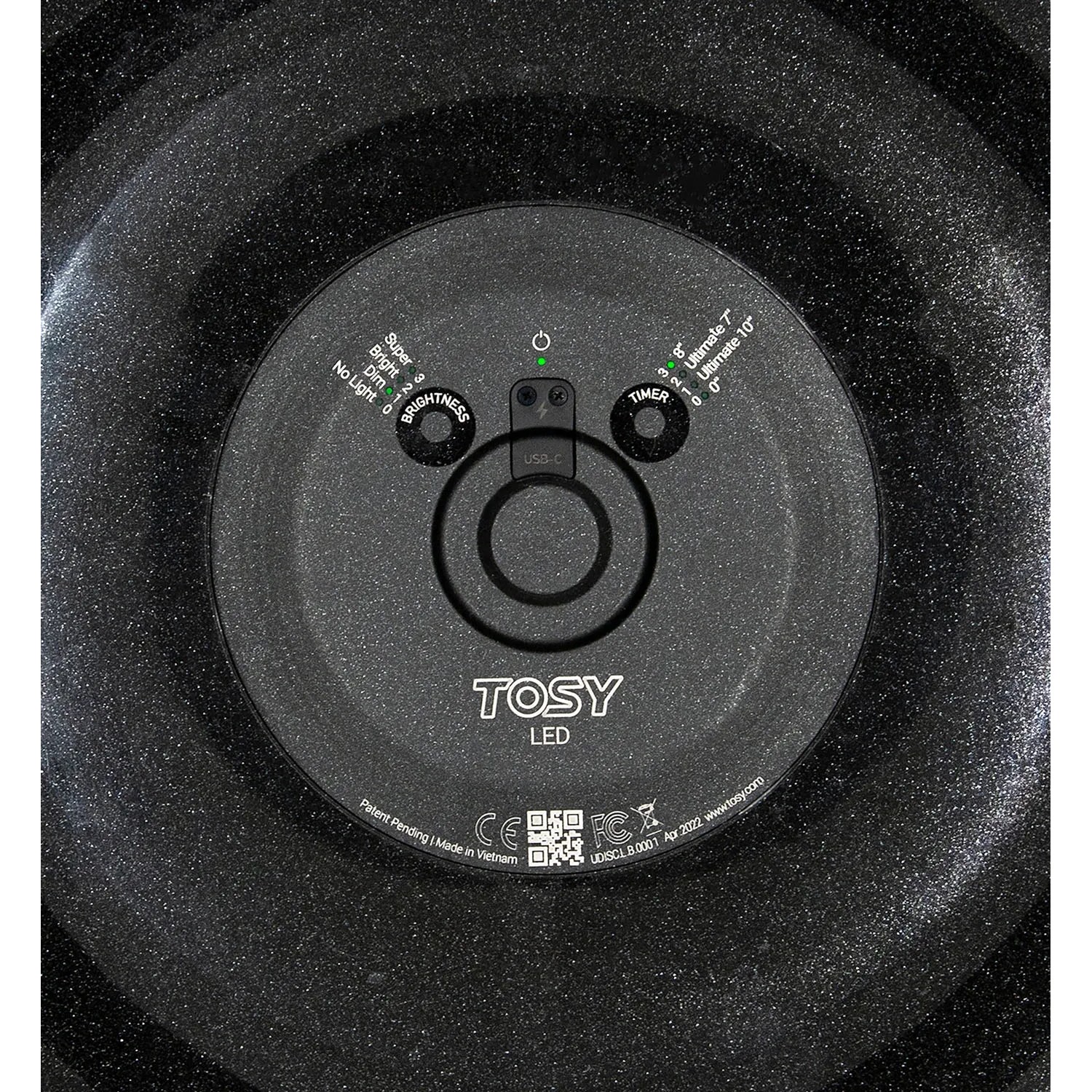 Xtrem Tosy Ultimate Disc LED Blau, Detailansicht der Bedienelemente für Helligkeit und Timer.