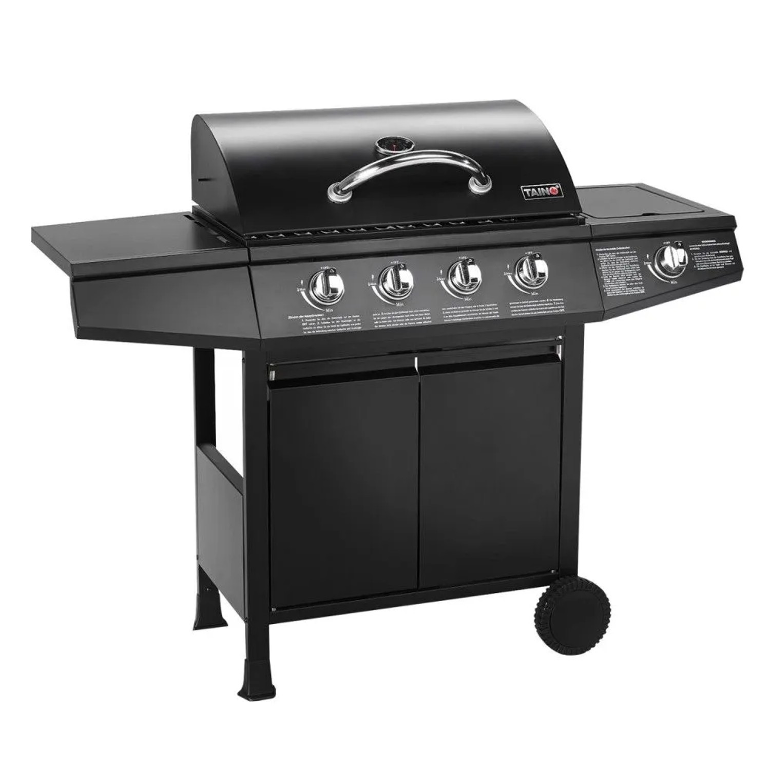 Taino Basic 4+1 Gasgrill BBQ Grillwagen 4 Edelstahl Brenner Seitenkocher TÜV Grill
