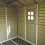 Innenansicht Duramax Kunststoff-Gartenhaus WoodSide Beige mit Fenster und Stahlrahmen.