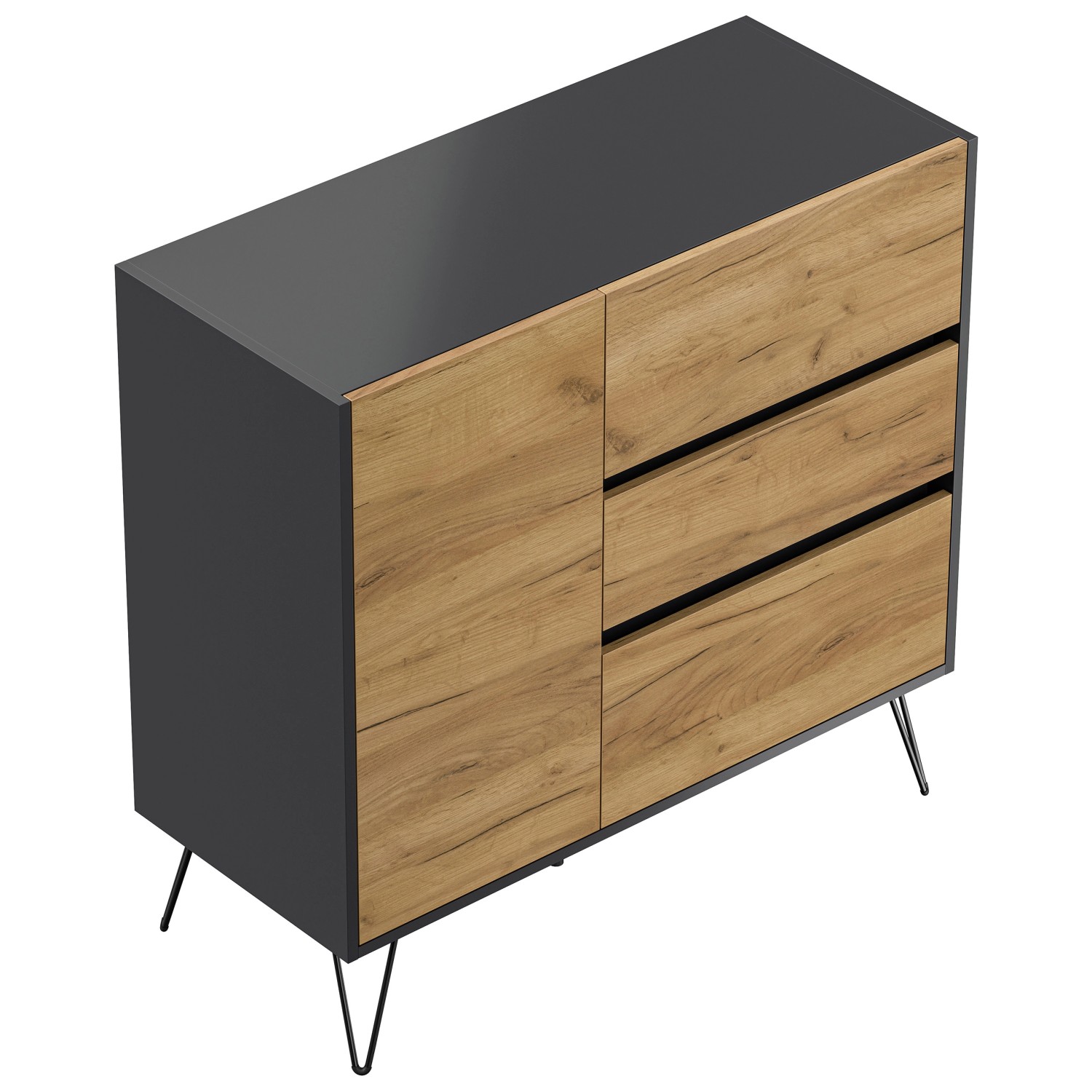 Posseik Sideboard Industrial L 3 Schubladen 1 Tür 100 cm Grafit Eiche Front günstig online kaufen