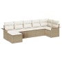 Beiges 7-teiliges vidaXL Garten-Sofa-Set aus Poly Rattan mit Kissen und Stauraum.