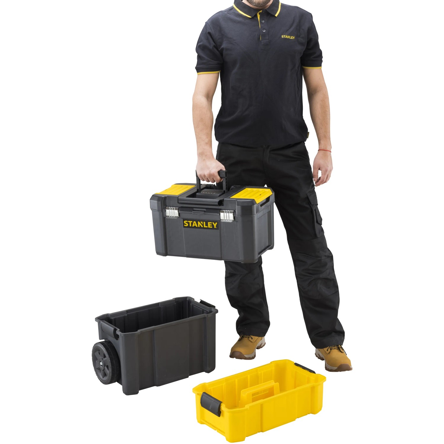 Stanley Rollende Werkstatt Essential: Werkzeugkoffer, Trage und Box als 3in1-Lösung.