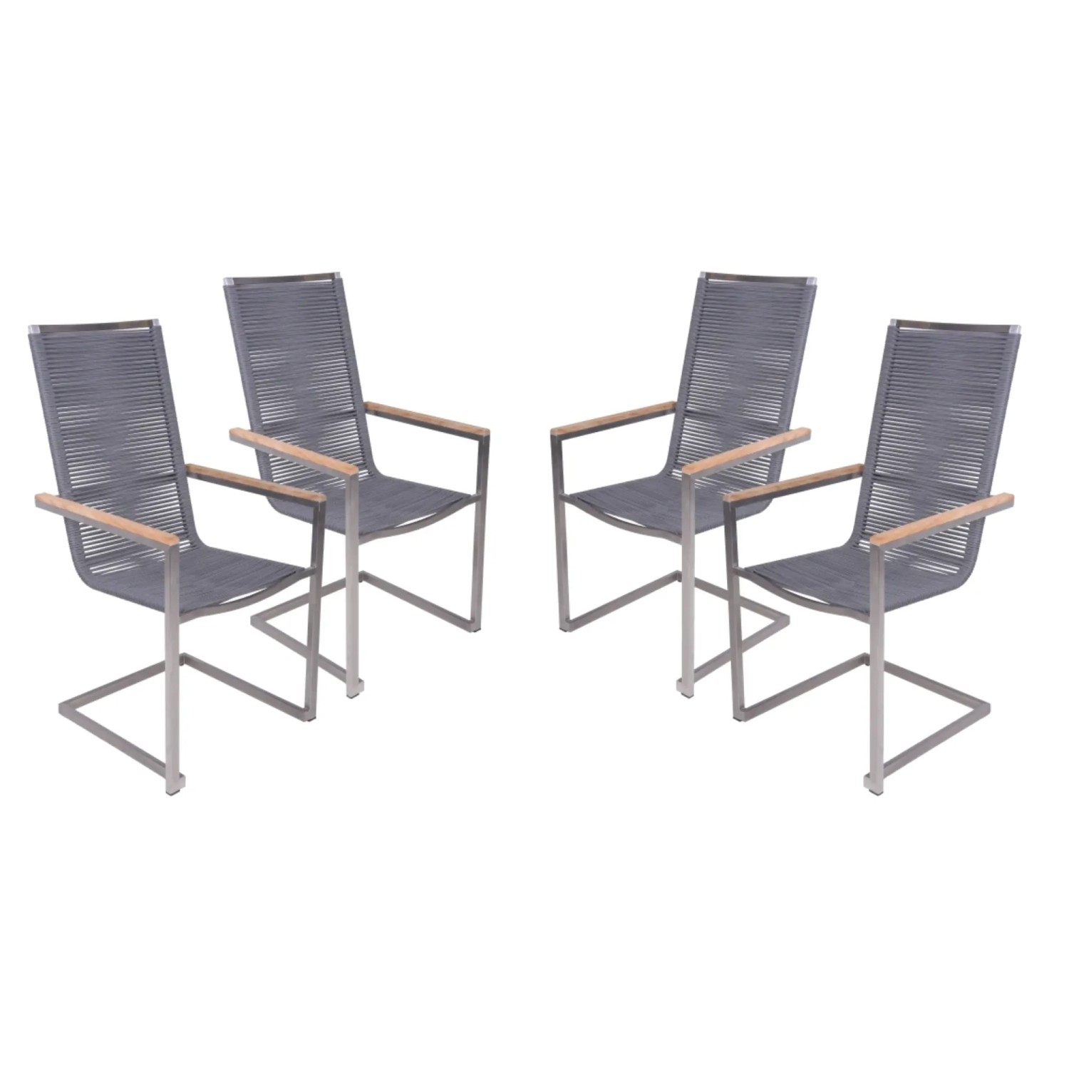 DELUKE Gartenstuhl DIMitR 4er Set Edelstahl Anthrazit Freischwinger Essstuhl Terrassenstuhl