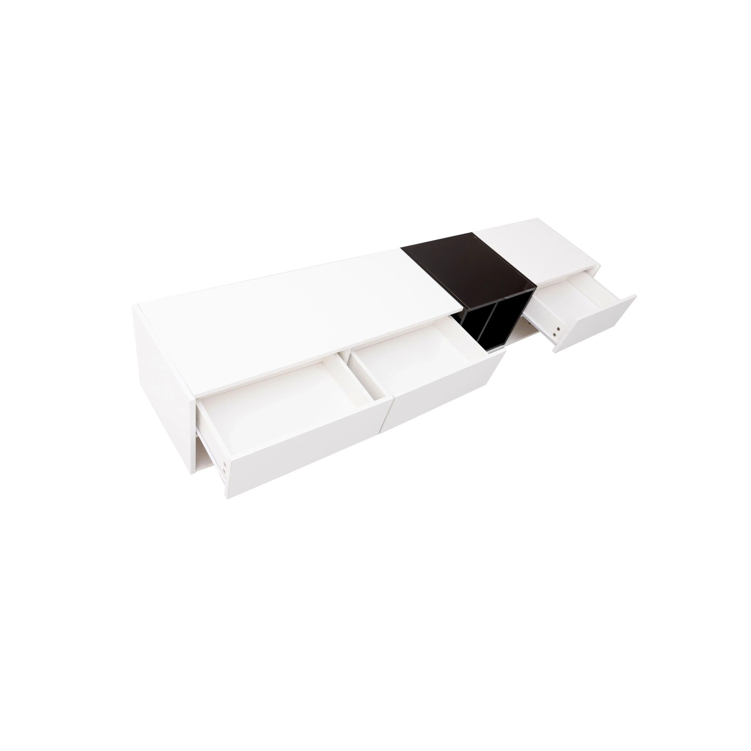 okwish TV Schrank mit Hochglanz Farbblock Design Schubladen Stauraum 190×40×42cm Weiß Schwarz