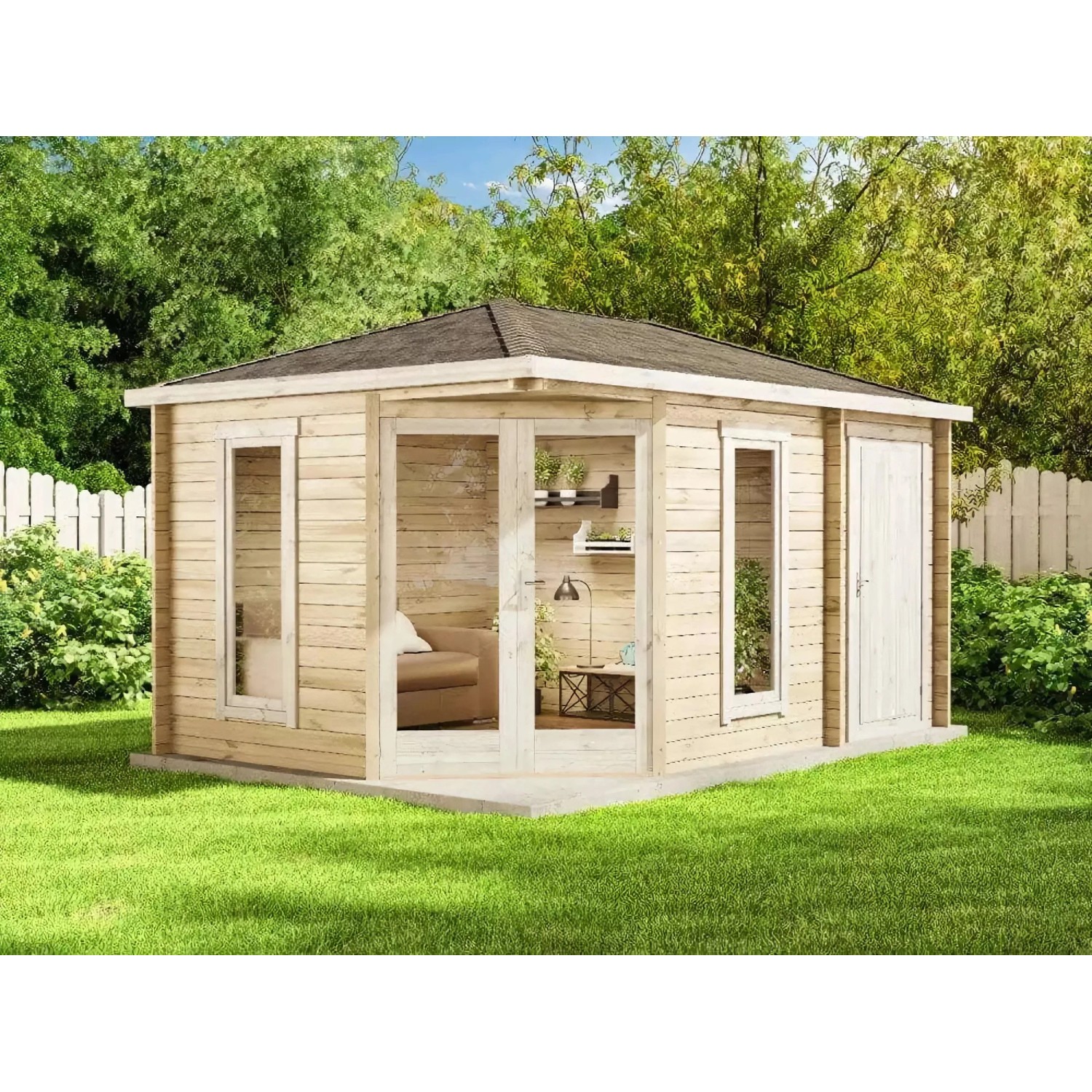Alpholz Gartenhaus/Gerätehaus Liwa Compact Walmdach 440 cm x 300 cm Braun