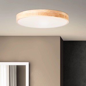 LED-Deckenleuchte Slimline, Ø 49 cm, Holz/Weiß, dimmbar, CCT-Technologie für Innenräume.
