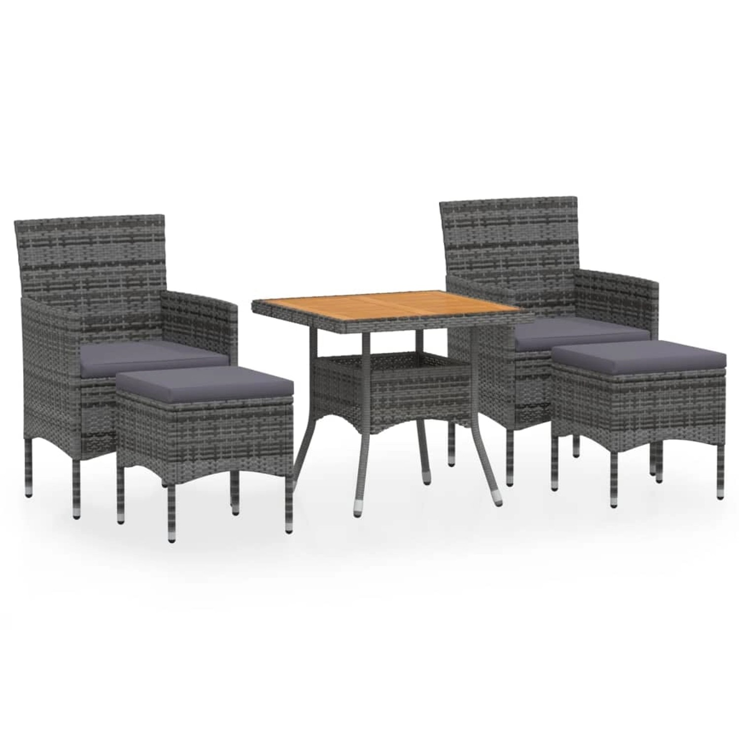 vidaXL 5-tlg Garten-Essgruppe Poly Rattan & Massivholz Akazie Grau Modell 1 günstig online kaufen