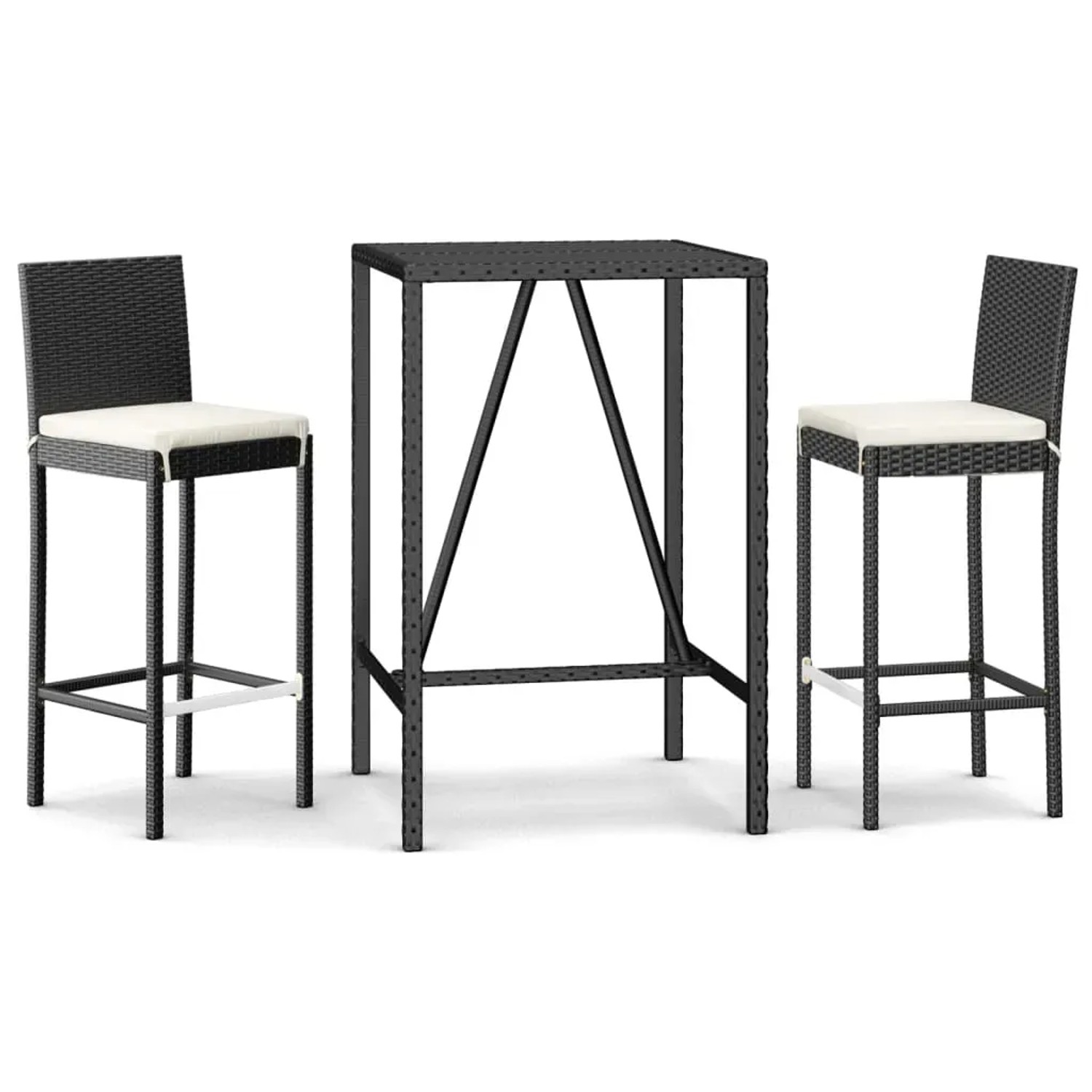 vidaXL 3-Tlg Gartenbar-Set mit Kissen Schwarz Poly Rattan 3187641
