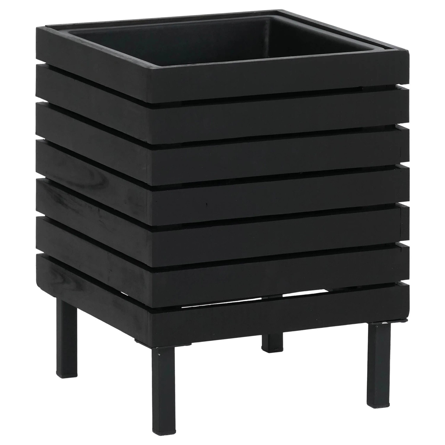 MCW Pflanzkasten P84 Quadratisch Stahl Akazie 43x33x33cm Schwarz