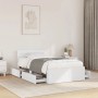 Weißes Bettgestell 100x200 cm mit Kopfteil und zwei ausziehbaren Schubladen für Stauraum im Schlafzimmer.