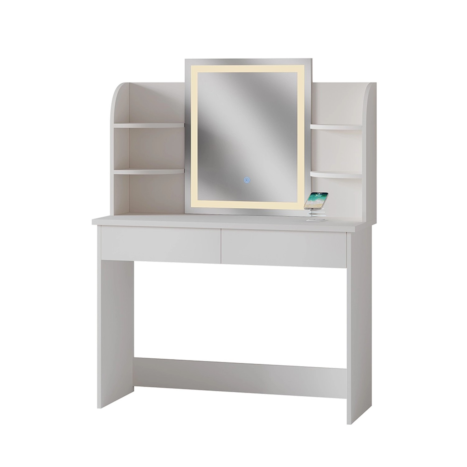 Vicco Schminktisch Charlotte Weiß 106 cm mit LED-Spiegel und QI-Ladestation günstig online kaufen