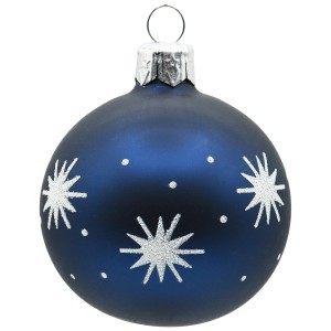 Dunkelblaue, matte Weihnachtskugel (Ø 6cm) mit silbernen Sternen, aus dem 4er Set von Vitbis.