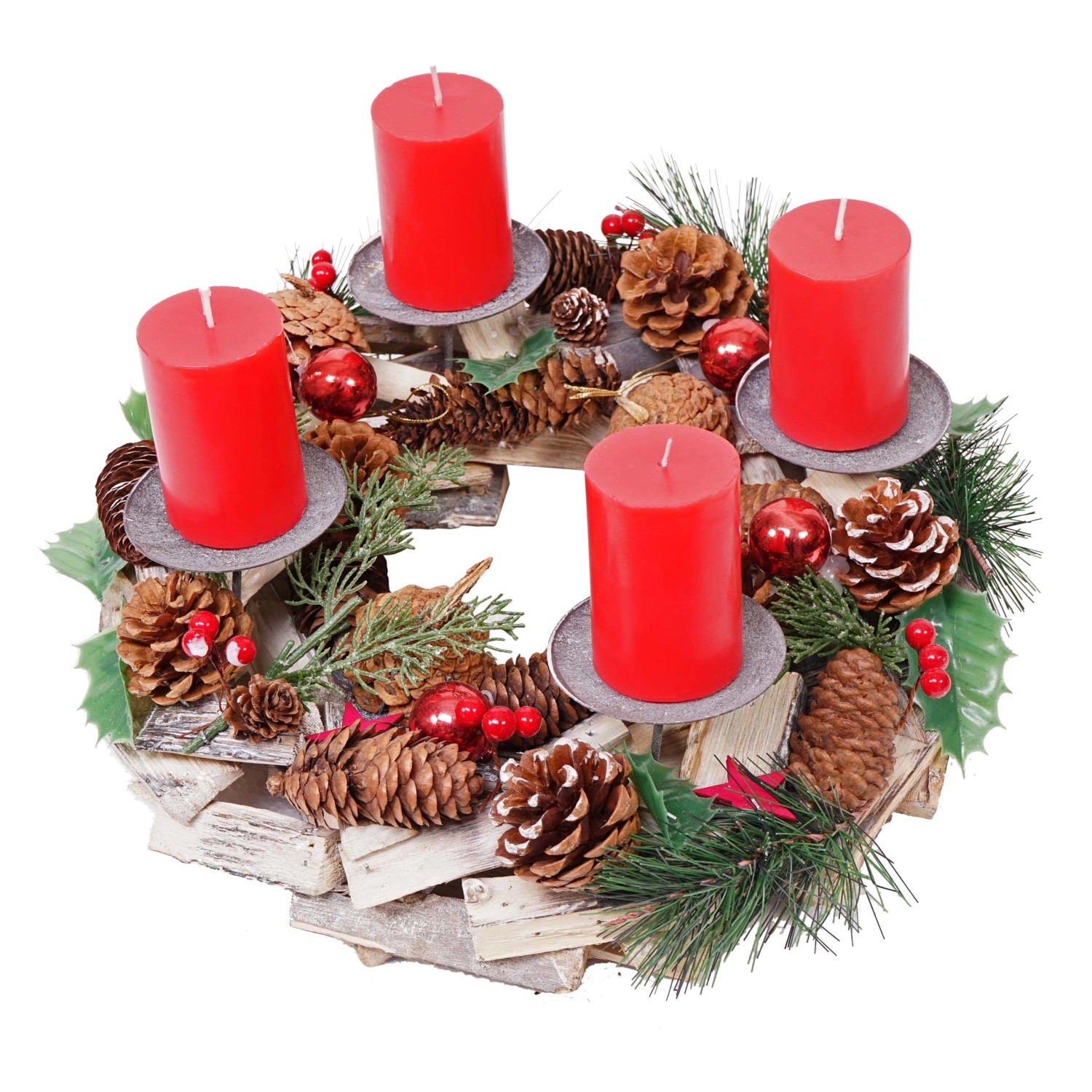 MCW Adventskranz H49 Holz Inkl. 4x Kerzen Rot