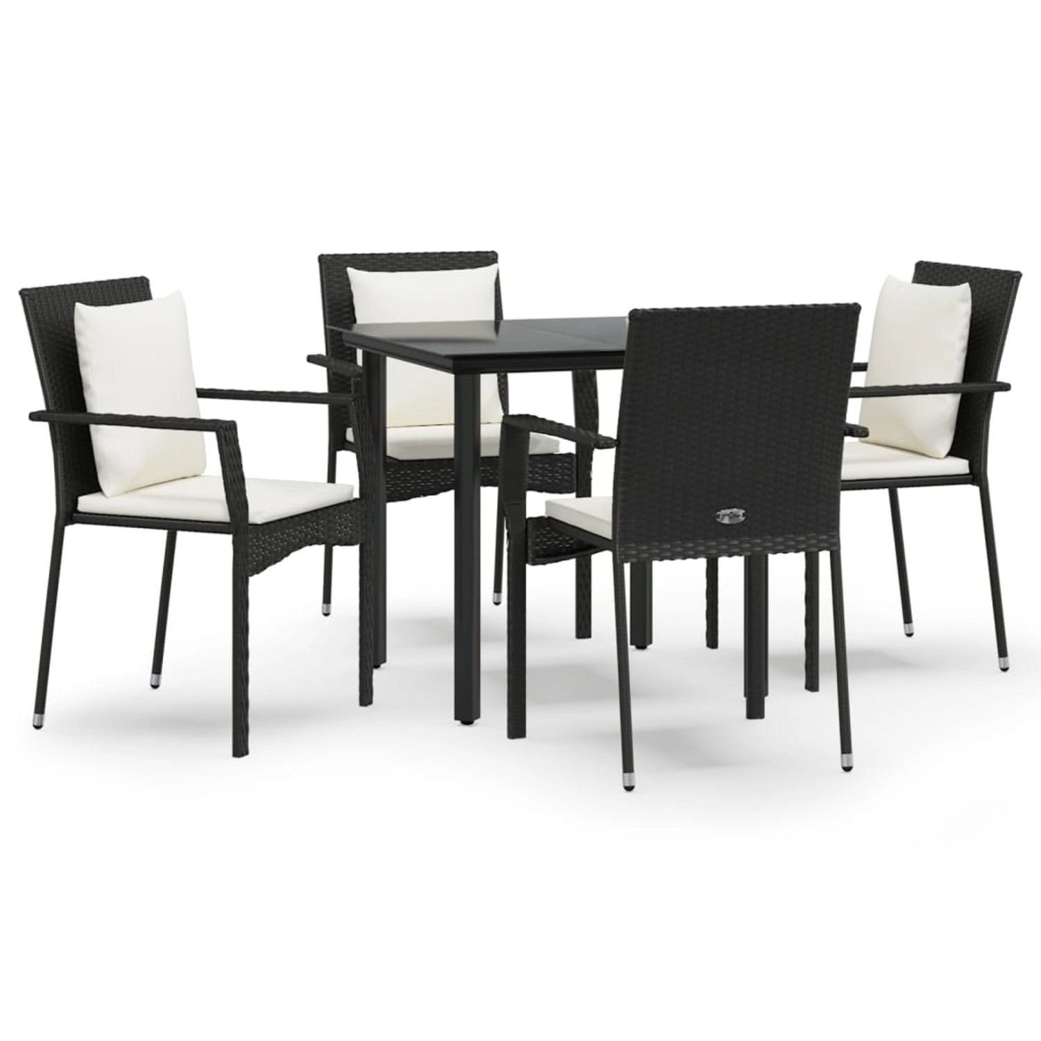 vidaXL 5-Tlg Garten-Essgruppe mit Kissen Schwarz Poly Rattan 3185108