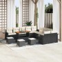 Schwarzes 14-tlg. vidaXL Garten-Sofa-Set aus Poly Rattan mit Tisch und Hockern.