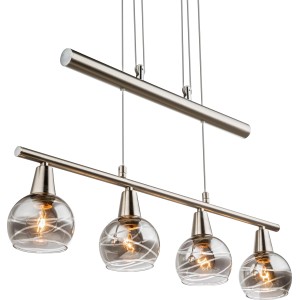 Globo LED-Pendelleuchte ROMAN, Nickel matt, 4-flammig, Rauchglas klar, höhenverstellbar.
