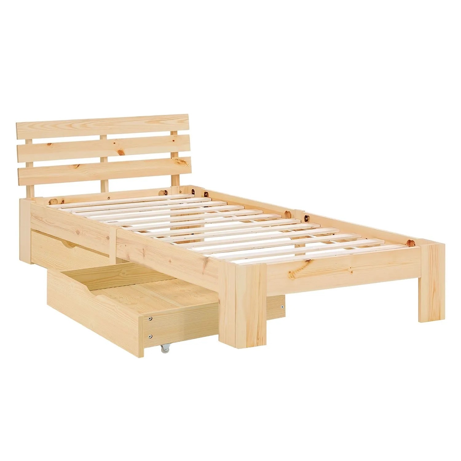 Homestyle4u Holzbett 90x200 cm mit Federkernmatratze und 2 Bettkästten Einzelbett 3326