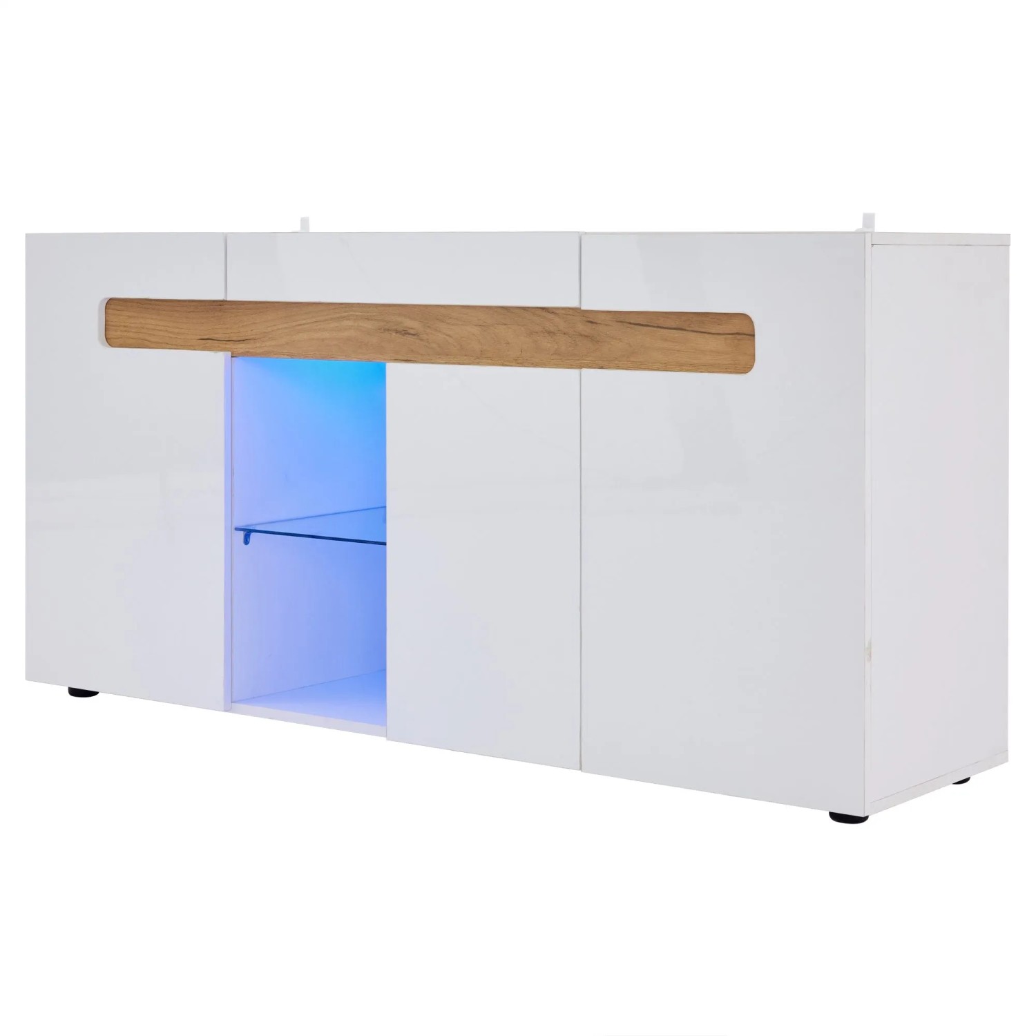 Merax Sideboard 140x40x70 cm 3 Türen LED App Steuerung Hochglanz Weiß
