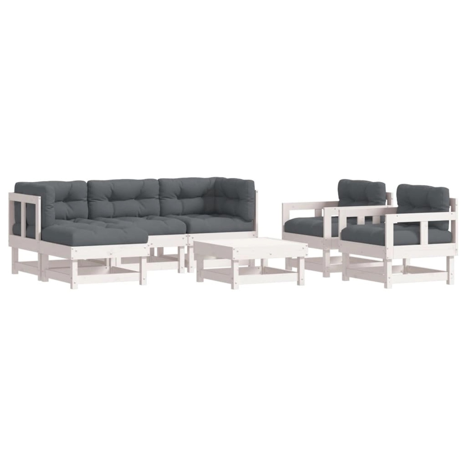 vidaXL 7-tlg Garten-Lounge-Set mit Kissen Weiß Massivholz Modell 1 günstig online kaufen