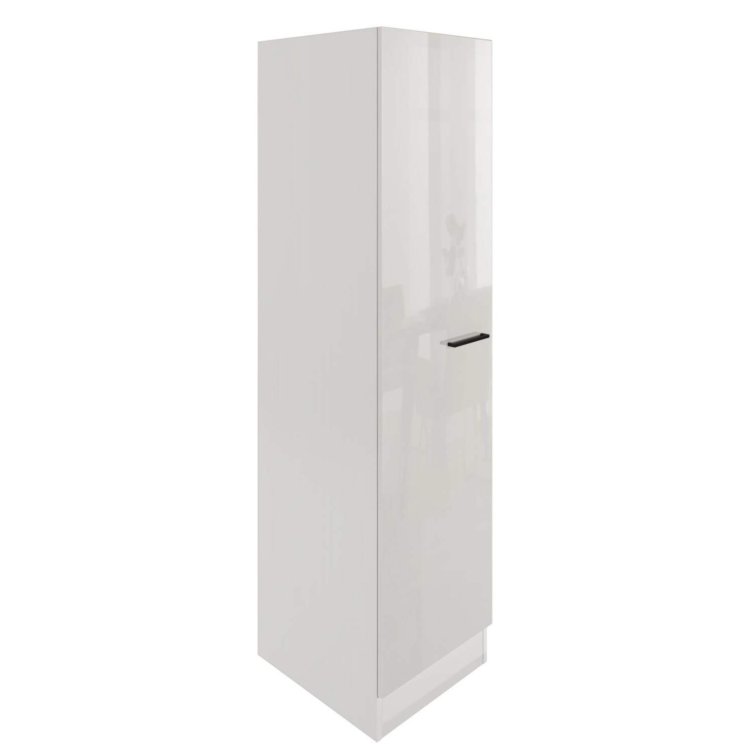 Flex-Well Exclusiv Geschirrschrank Lund, 50 cm, Lichtgrau glänzend/Rauchgrau. Küchenschrank mit Drehtür.