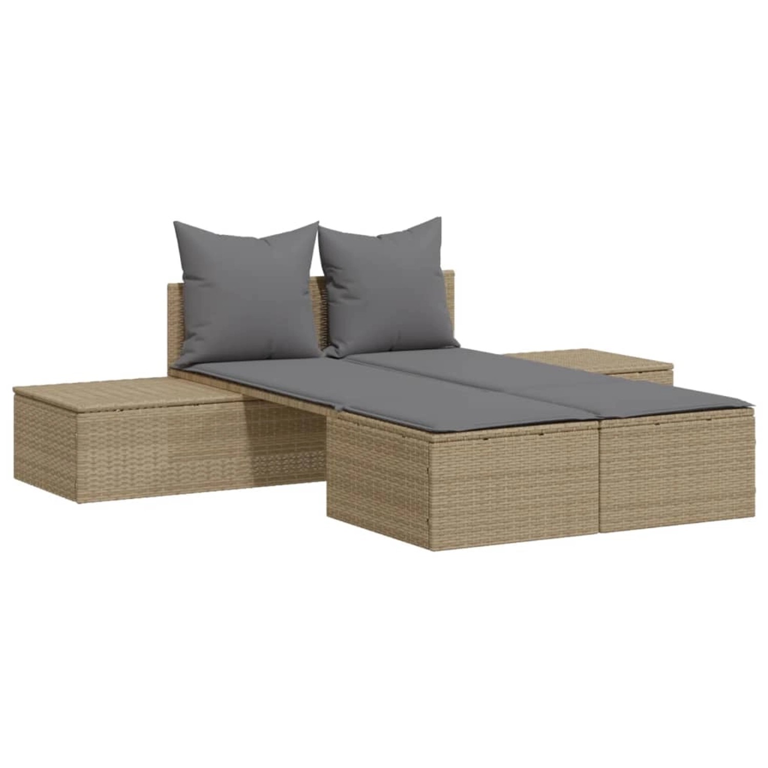 Thumbnail - VidaXL Doppel-Sonnenliege mit Auflagen Beige Poly Rattan 104 x 162 x 30 cm