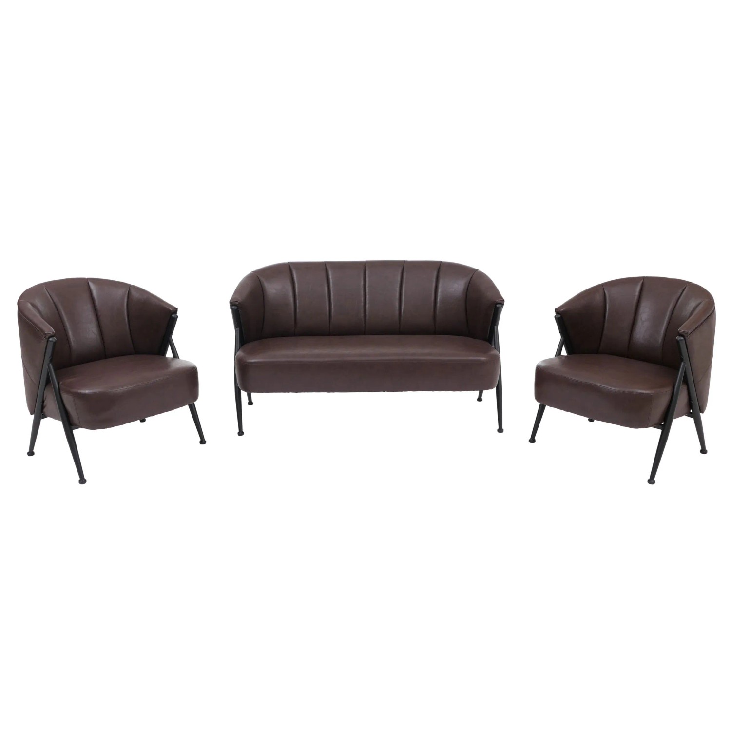 MCW Wohnzimmer-Set P30 Retro Industrial Metall Kunstleder Dunkelbraun