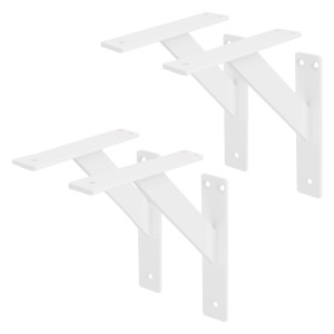 4er Set weiße ML-Design Regalhalterungen, 180x180 mm, Aluminium, für schwebende Regale.