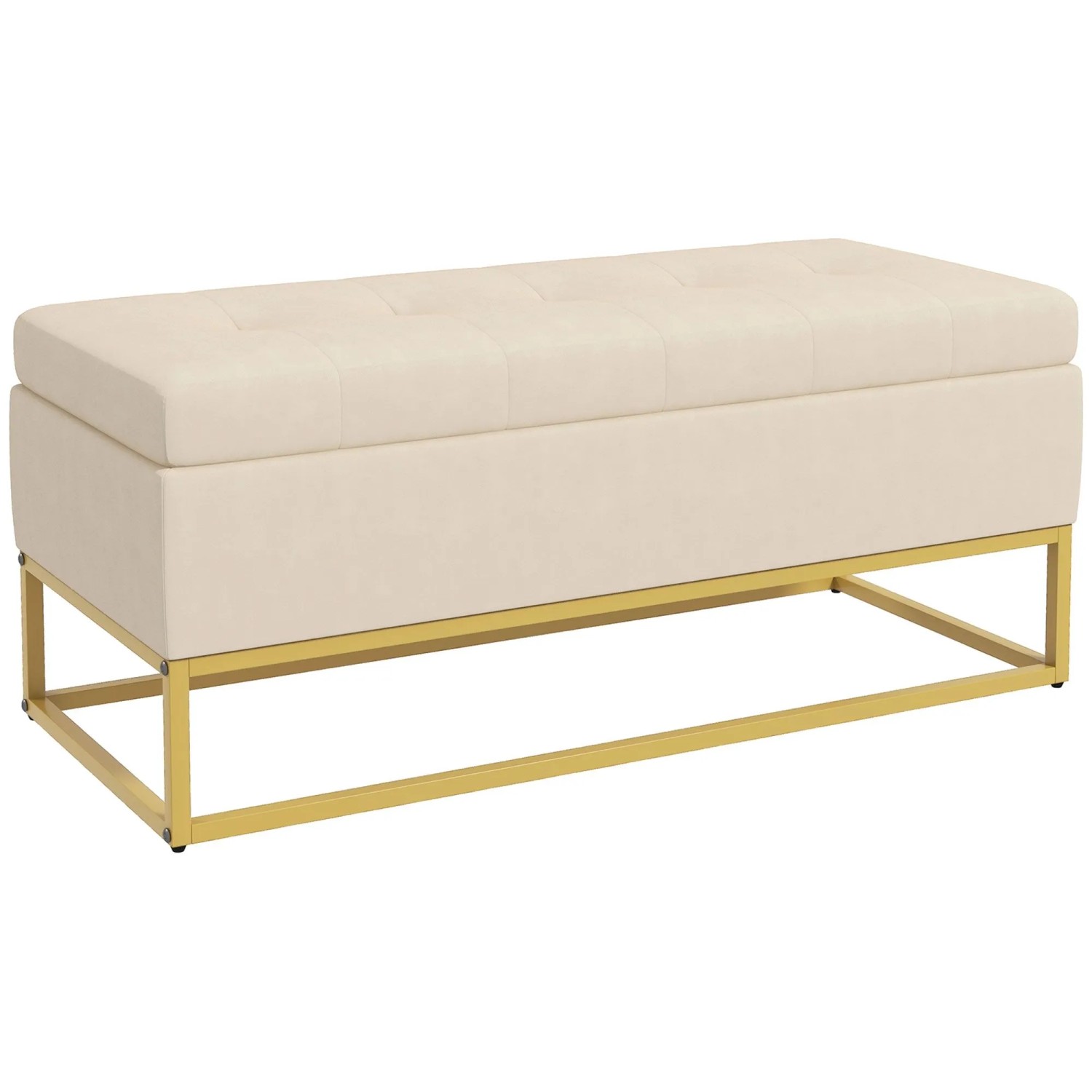 HOMCOM Sitzbank mit Stauraum Klappdeckel Samtoptik Stahlbeine Beige 110 x 44 x 49cm