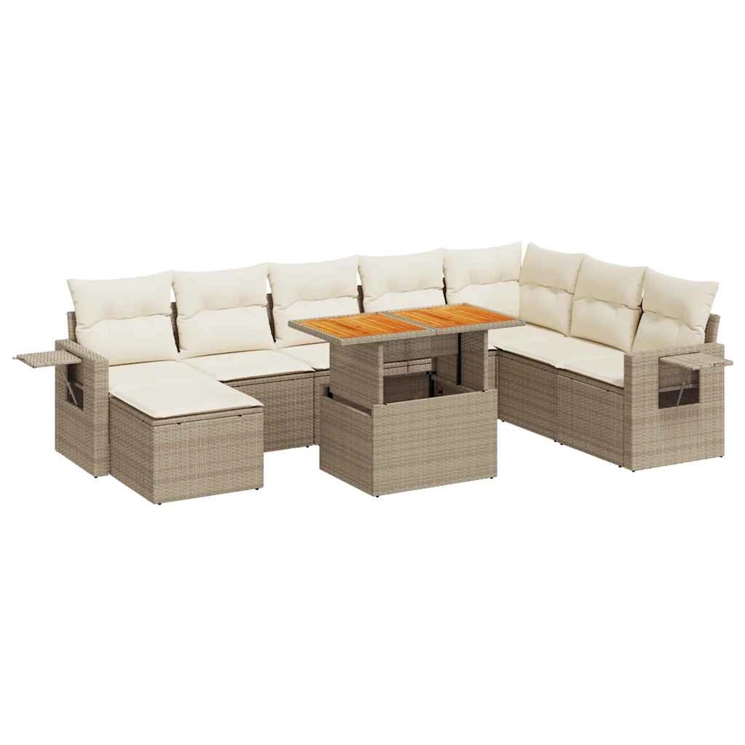 vidaXL 9-Tlg Garten-Sofagarnitur mit Kissen Beige Poly Rattan 3327187 günstig online kaufen