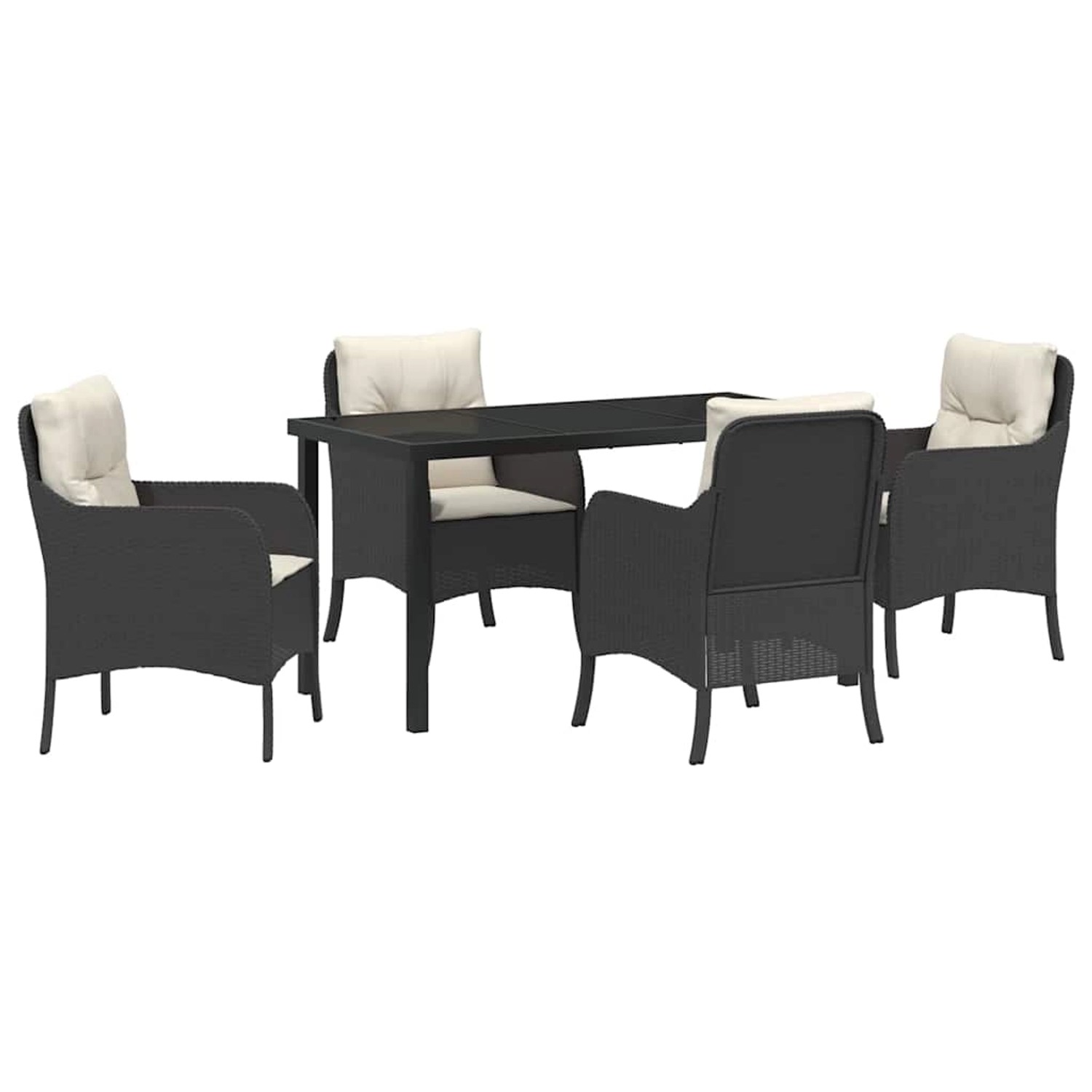 vidaXL 5-Teiliges Garten-Ess-Set mit Kissen Schwarz Poly Rattan 3380143