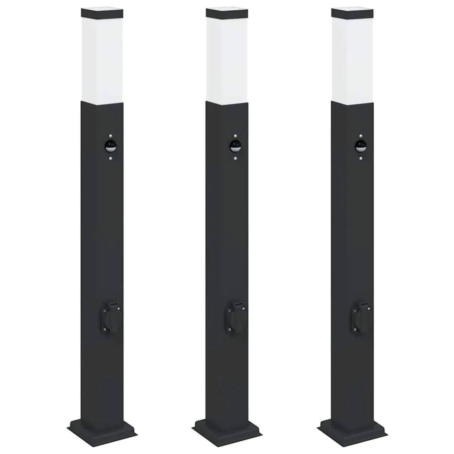 vidaXL Pollerleuchten mit Sensor&Steckdose 3 Stk 80 cm Schwarz IP44 4006092