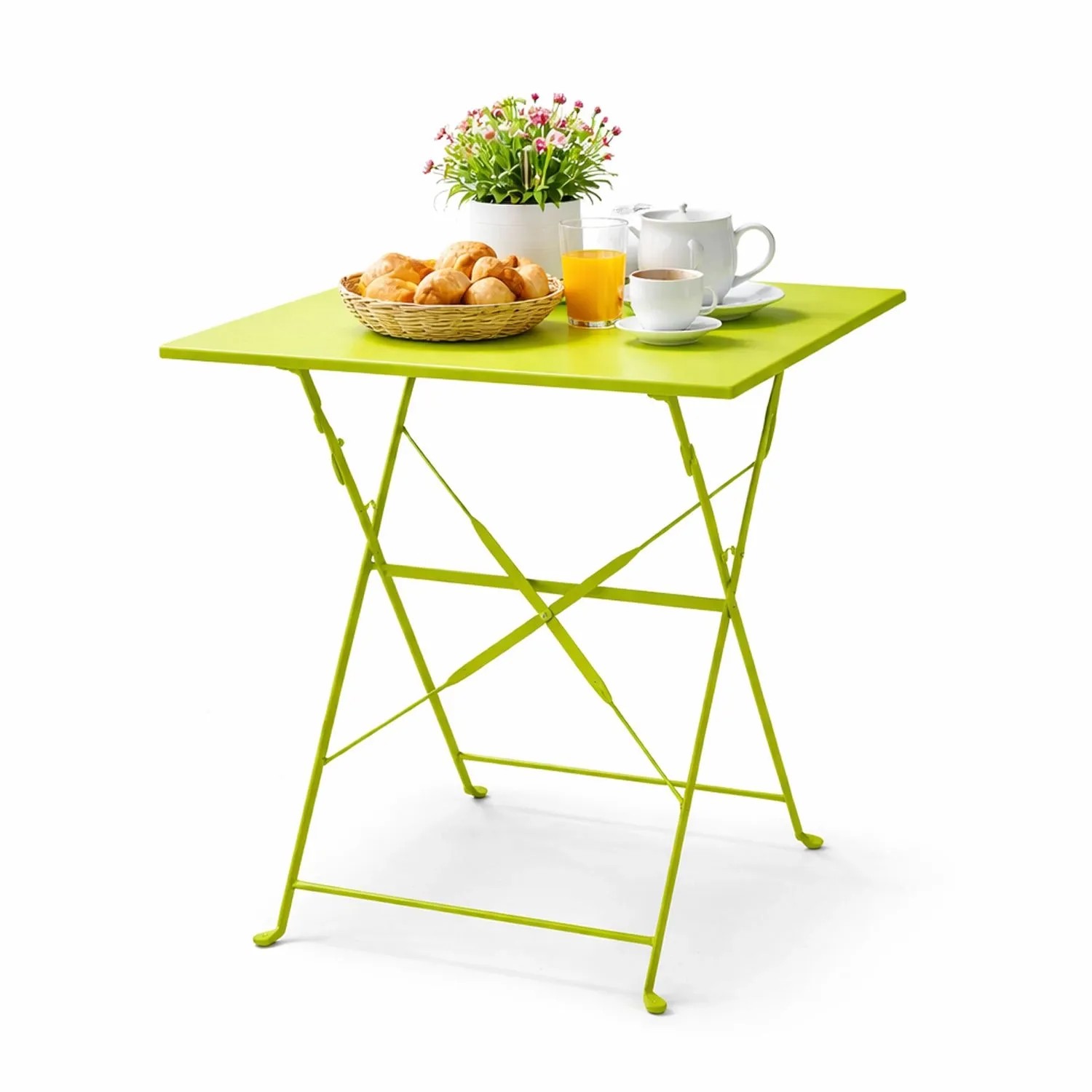 Mojawo Klapptisch Bistrotisch Outdoortisch Campingtisch Lime Grün 60x60xH71cm Metall