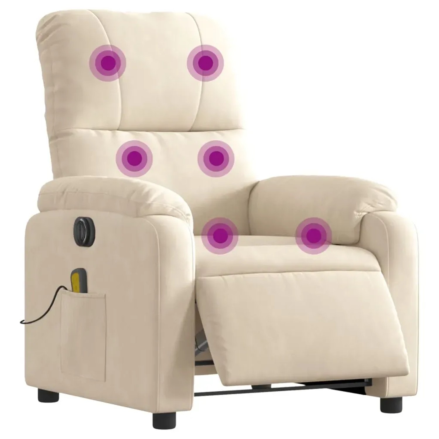 Beiger elektrischer Massagesessel mit Mikrofaserbezug und Vibrationsmassage.