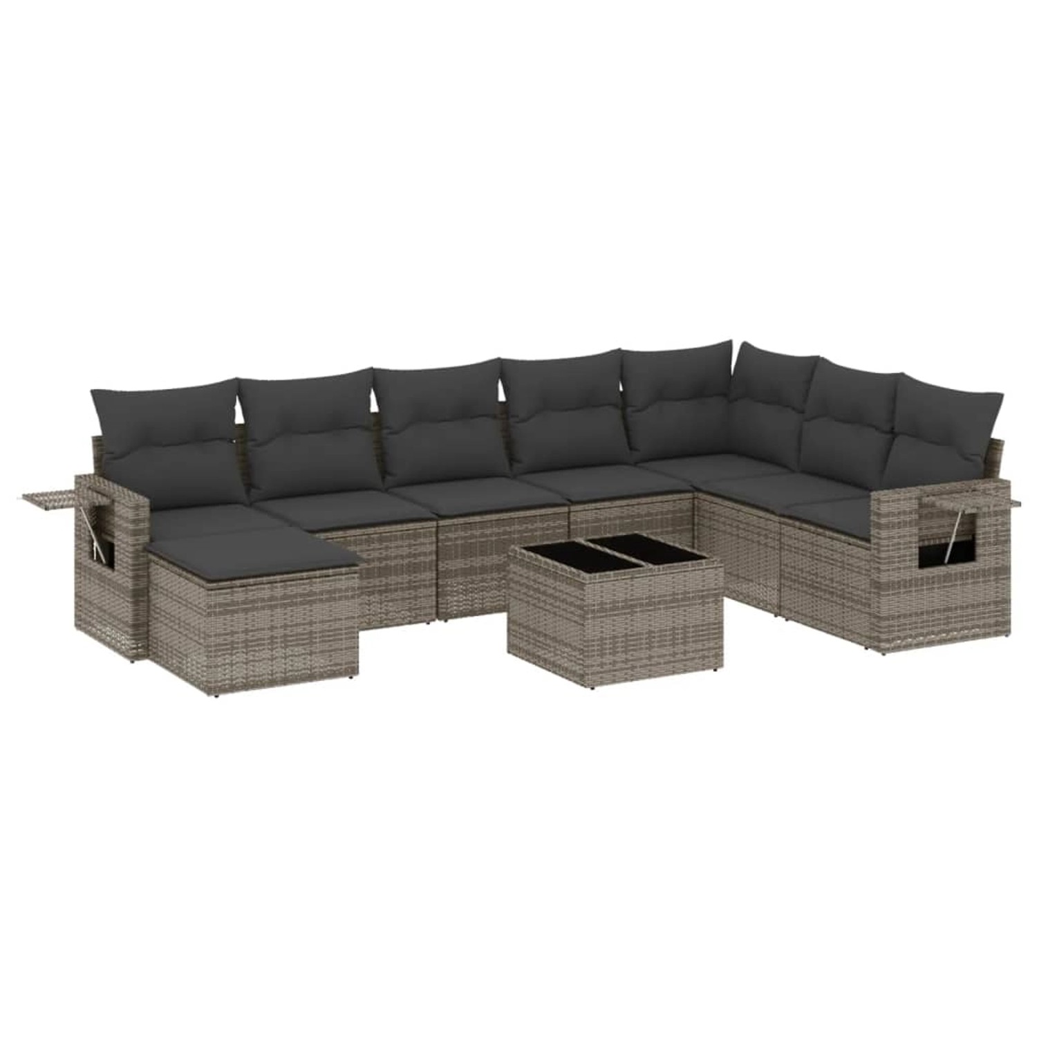 vidaXL 9-Tlg Garten-Sofagarnitur mit Kissen Grau Poly Rattan 3220569 günstig online kaufen
