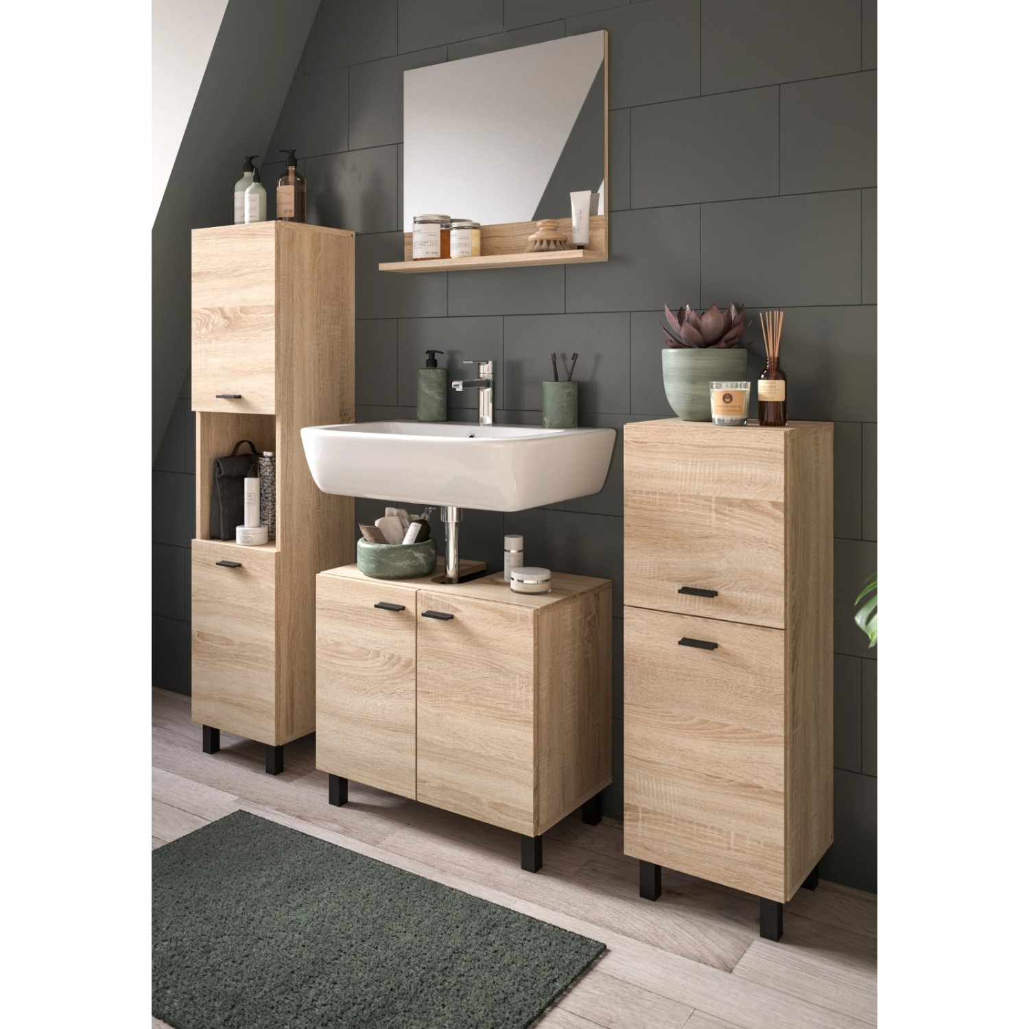 Inn.Furn Badmöbel Set in Eiche 4-teilig 140 cm Lowell günstig online kaufen