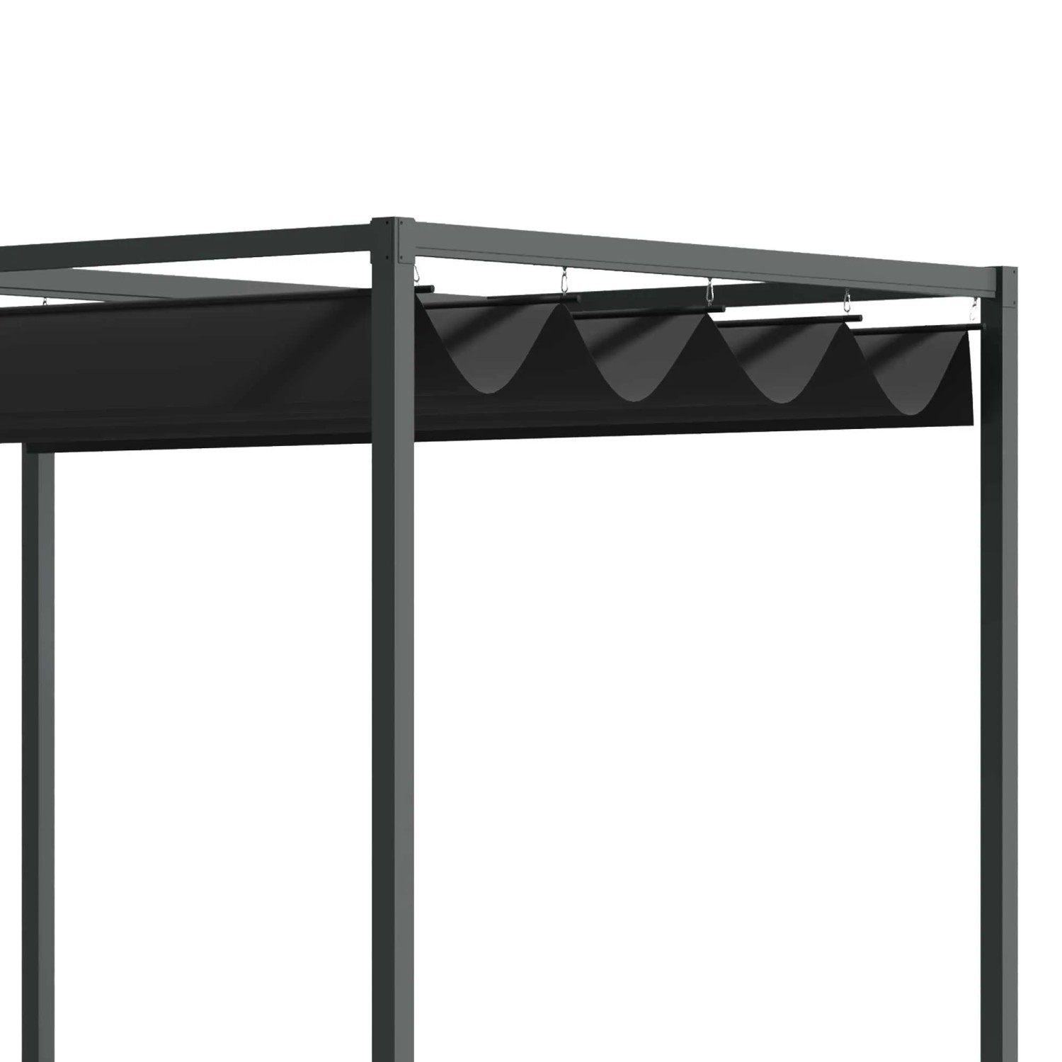 Detailansicht der Furnicato Pergola 3x2m mit verstellbarem, schwarzem Sonnendach.