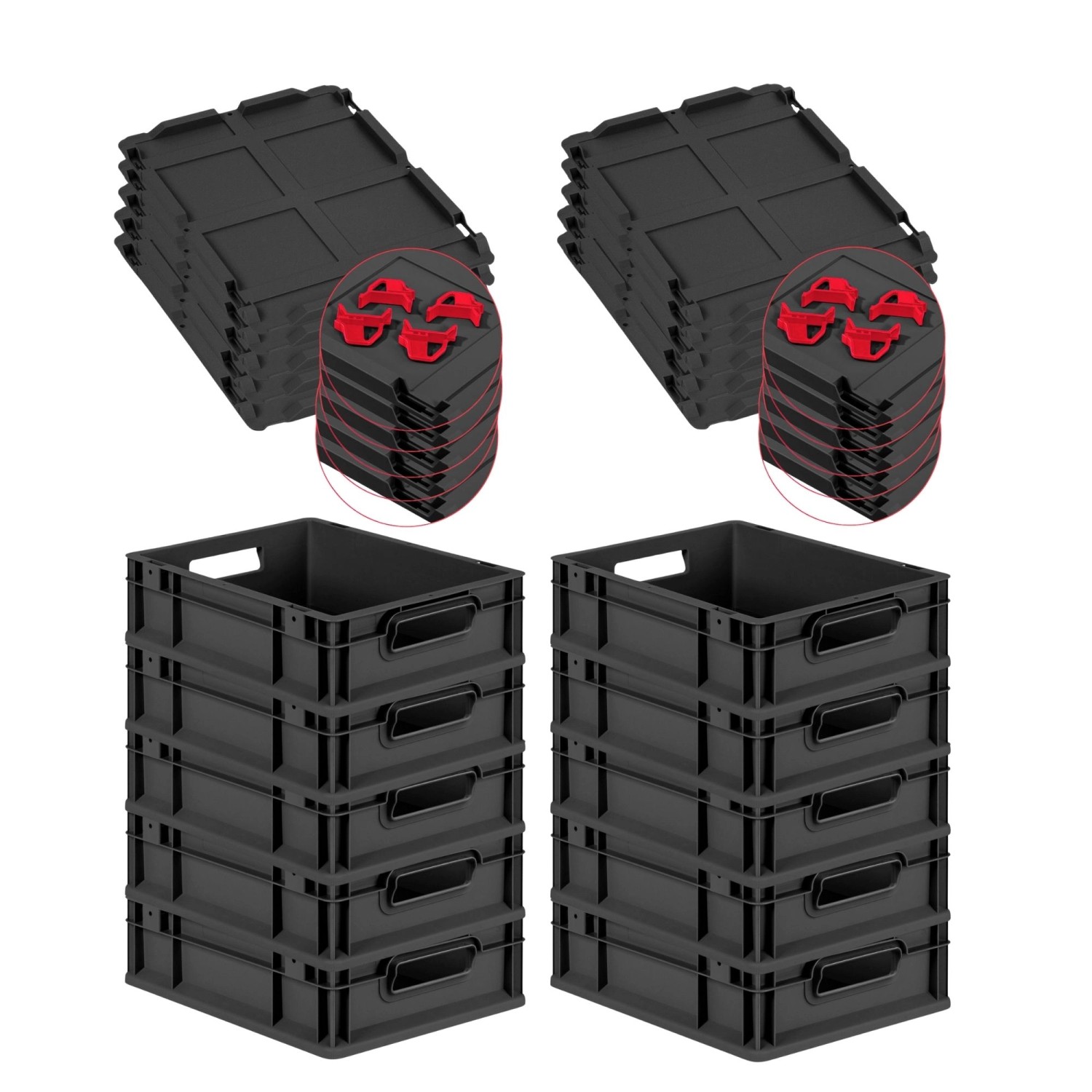 PROREGAL SparSet 10x Eurobox Nextgen Grip Mit Auflagedeckel Und Roten Versc günstig online kaufen