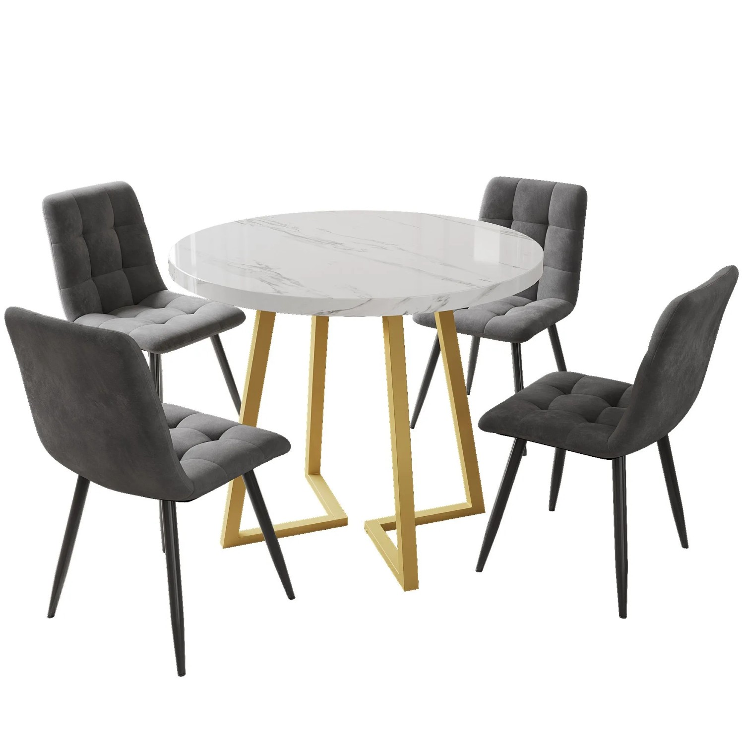 Merax Esstisch Set Rund 80cm Gold Dunkelgrau Samt