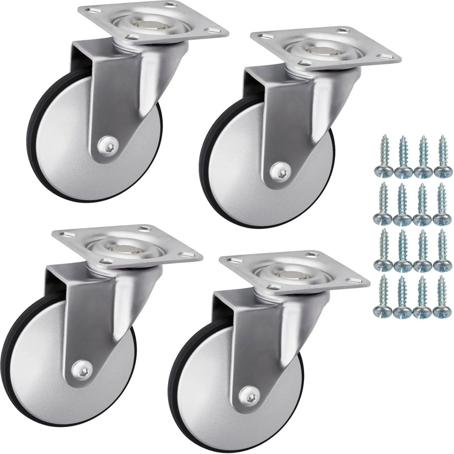 SOTECH 4 Stück Möbelrolle LINDAU Ø75 mm Silbergrau Schwarz Ohne Bremse inkl. Schraubenset