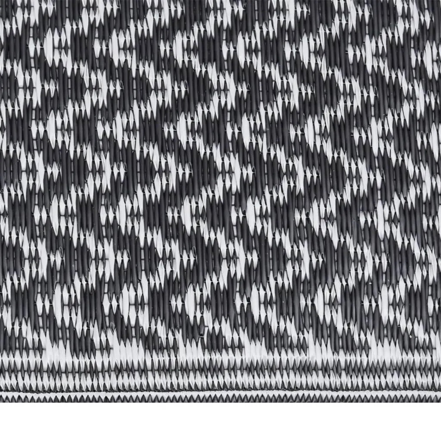 Schwarzer vidaXL Outdoorteppich (140x200 cm) mit Jacquard-Muster. Ideal für Terrasse und Balkon.