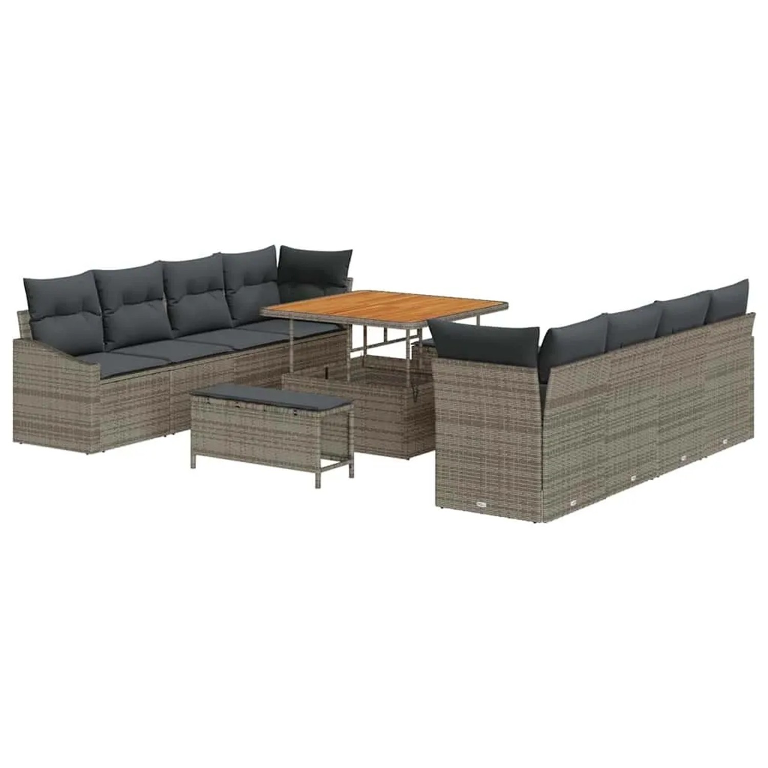 vidaXL Garten-Sofa-Set mit Kissen mit Speicher 11-Tlg Grau 3364588