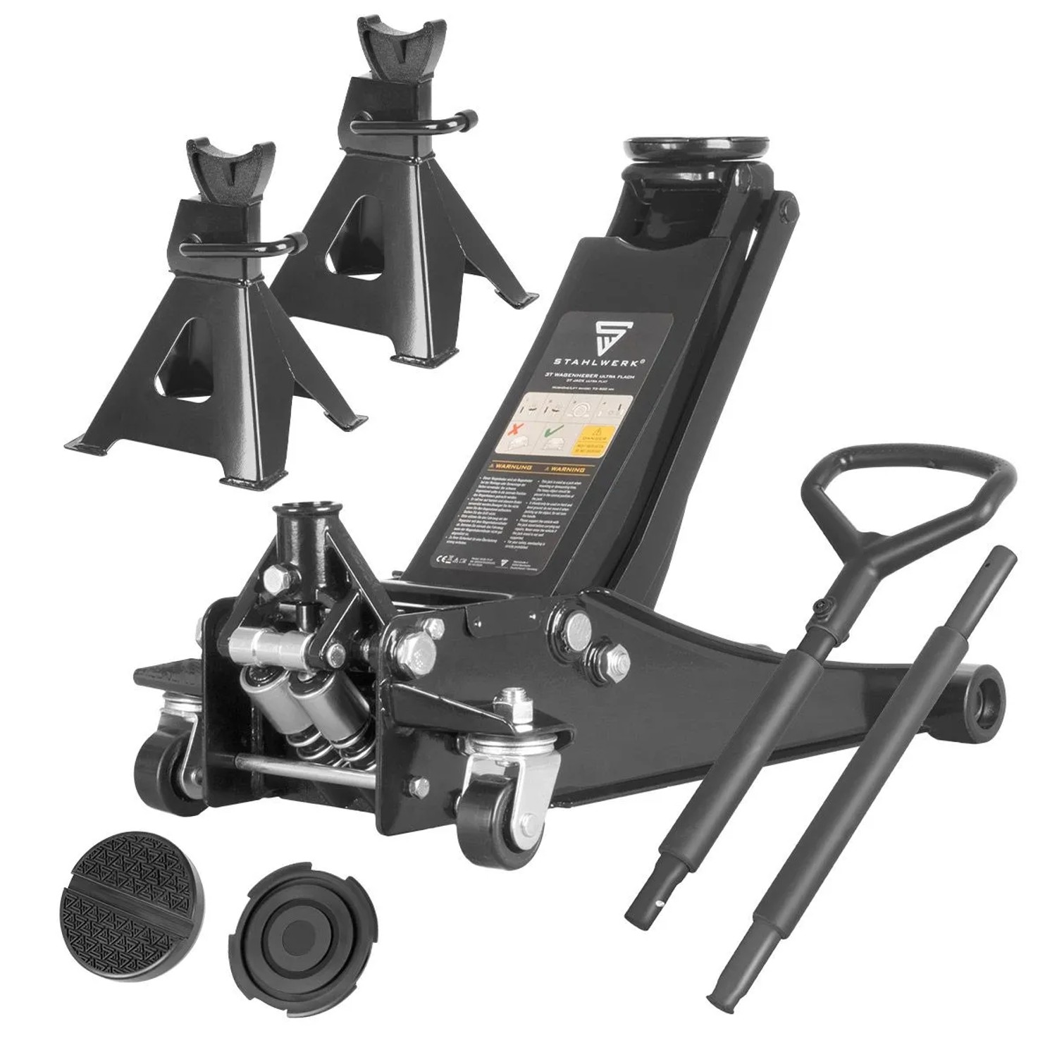 STAHLWERK Wagenheber Set 3t KFZ Rangierwagenheber PKW SUV mit 2 Unterstellböcken