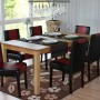 6er-Set: MCW Esszimmerstühle Littau, Kunstleder schwarz-rot, dunkle Beine am Esstisch.