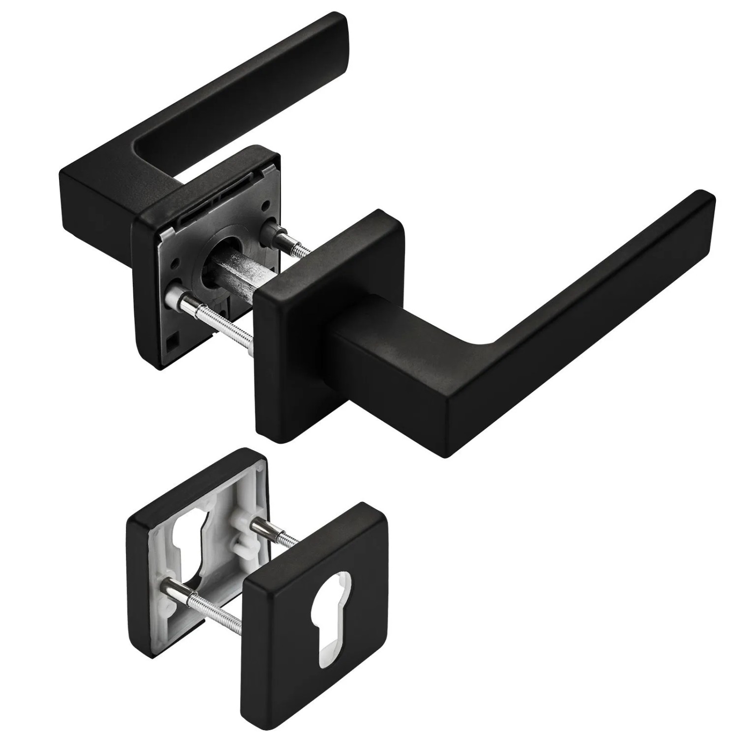 SOTECH Türdrückergarnitur CUBE Schwarz Rosette Profilzylinder mit Befestigungsmaterial