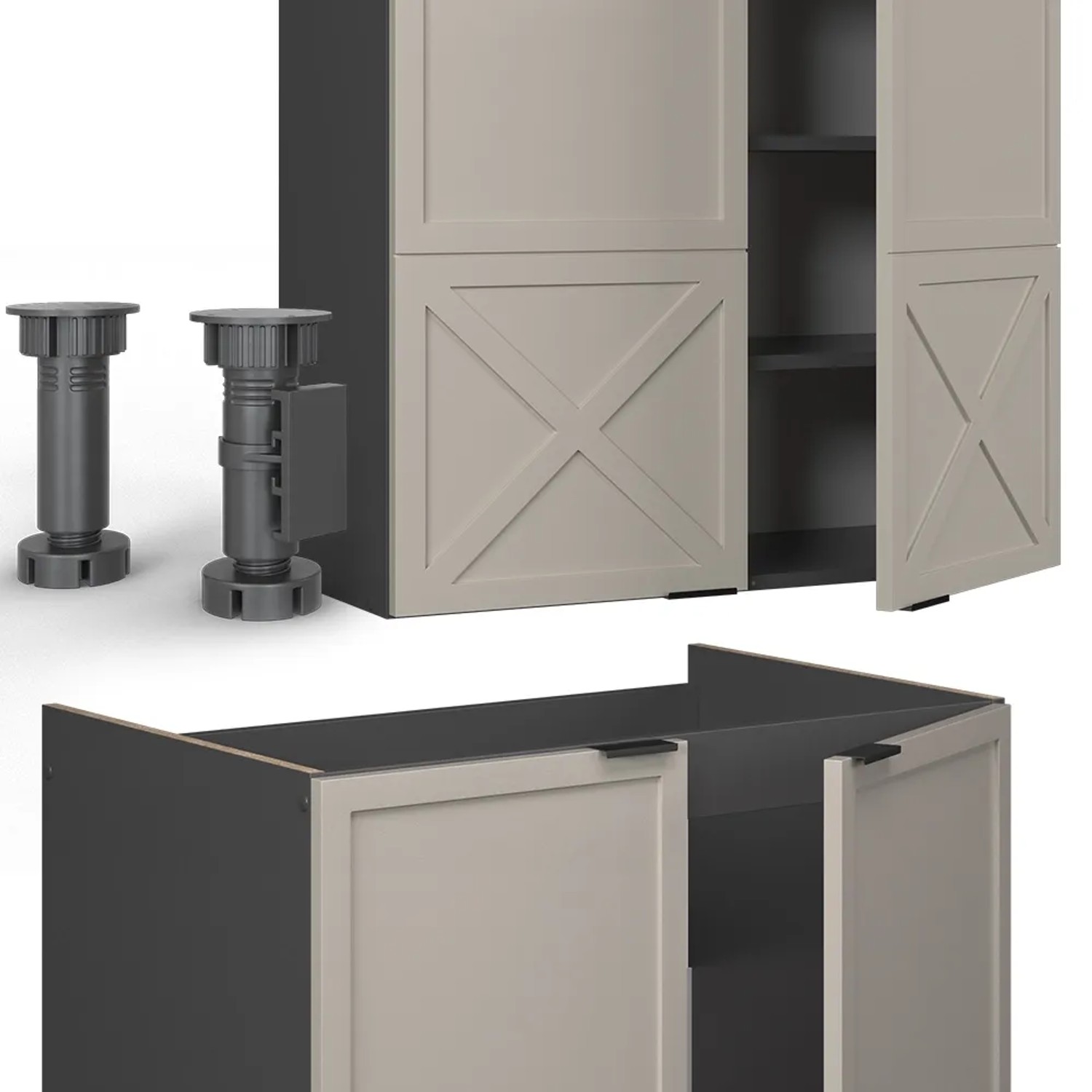 Vicco Fame-Line Küchenzeile 240cm in GrauBeige/Anthrazit mit Marmor Arbeitsplatte.