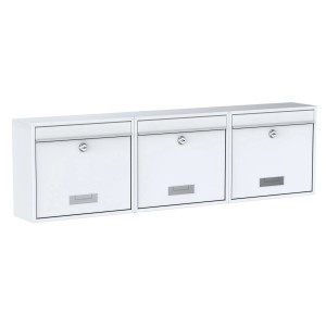 Basi Briefkasten Set, 3 weiße Stahl-Briefkästen für Mehrfamilienhäuser.