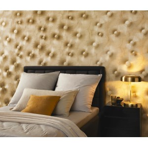 Beige Erismann Vliestapete ELLE Decoration AURORA Grafik im Schlafzimmer.