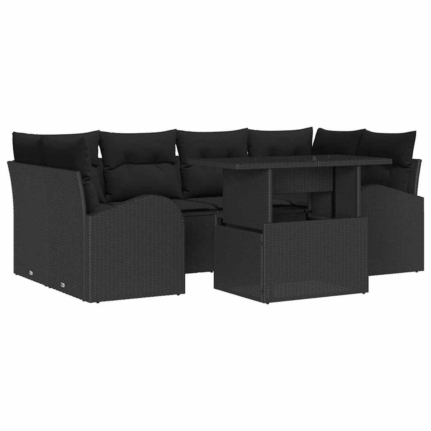vidaXL Garten-Sofa-Set mit Kissen 7-Tlg Schwarz Poly Rattan 3348579 günstig online kaufen