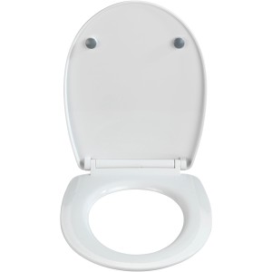 Weißer Wenko Premium WC-Sitz Tilos aus Thermoplast mit geöffnetem Deckel.