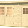 Weka Holz-Gartenhaus Brixen mit Flachdach, naturbelassen, mit zwei Türen und Fenstern.